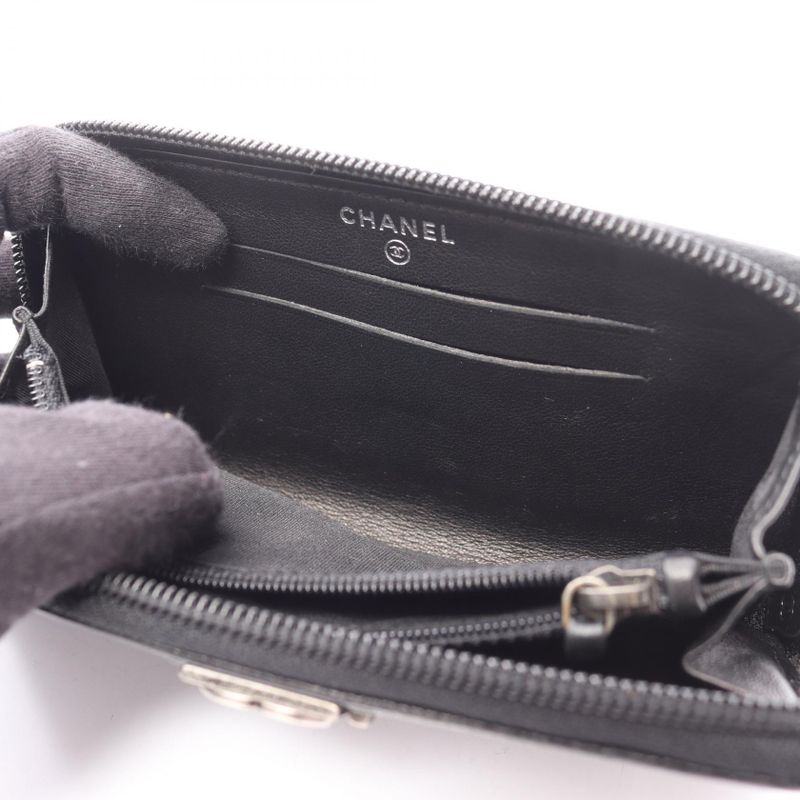 CHANEL Round Wallet Beautiful CHANEL Zip Wallet A80566 Black Leather Beautiful