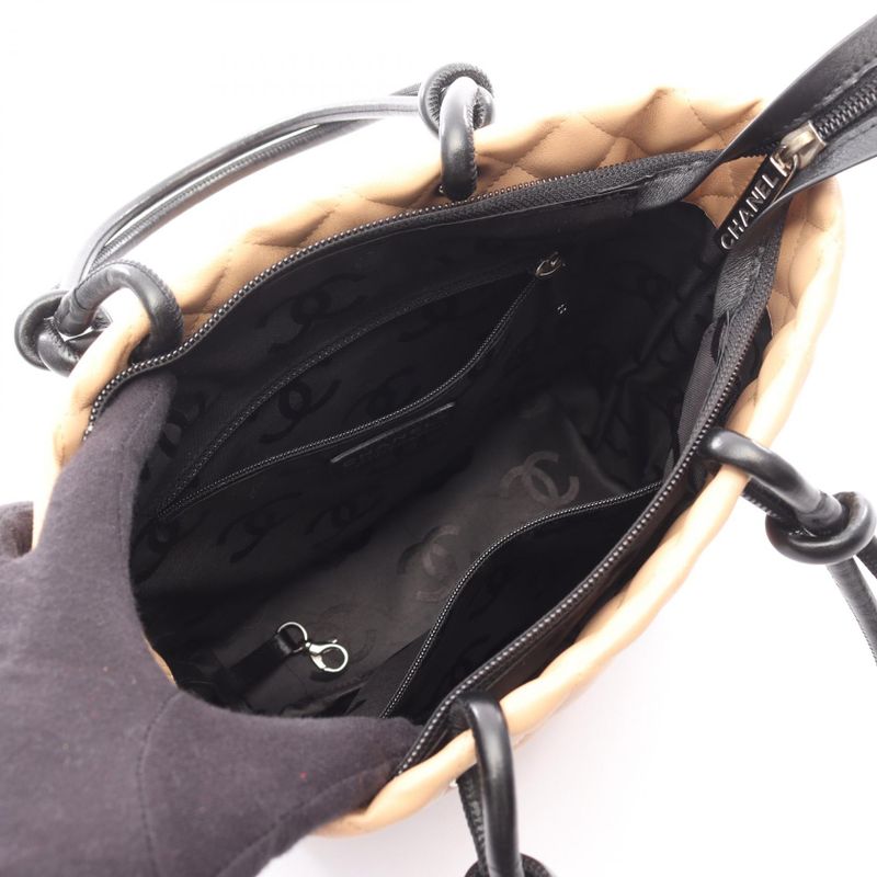 CHANEL Tote Bag Cambon Line Medium Beige Black Leather Cambon Medium Tote