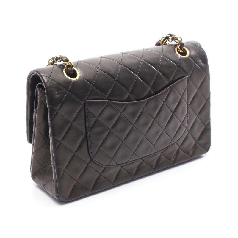 CHANEL Shoulder Bag Matelasse W Flap Black Lambskin Matelasse Double Flap Chain