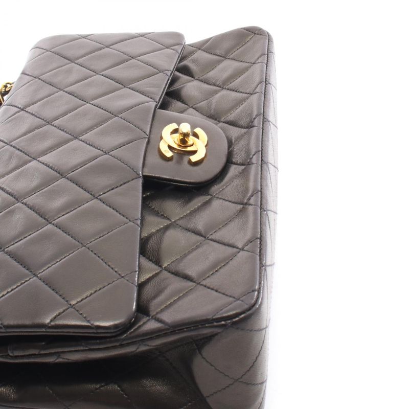 CHANEL Shoulder Bag Matelasse W Flap Black Lambskin Matelasse Double Flap Chain