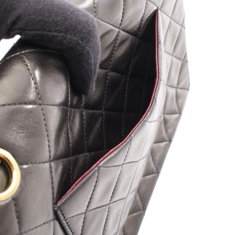CHANEL Shoulder Bag Matelasse W Flap Black Lambskin Matelasse Double Flap Chain