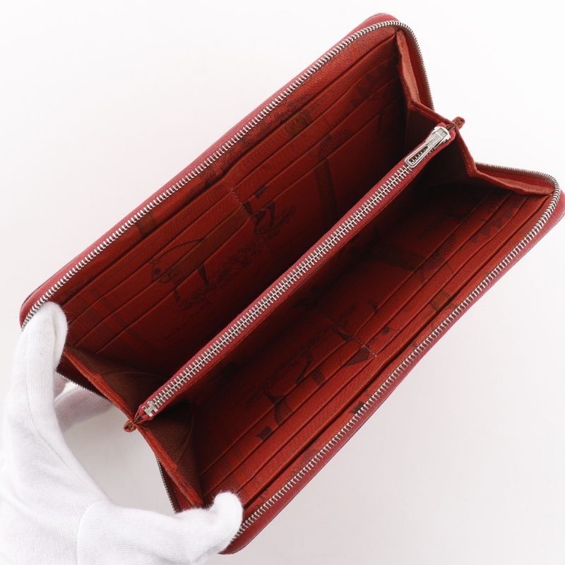 HERMES Azap Silk In Long Vo-epson Red N Women's Long Wallet