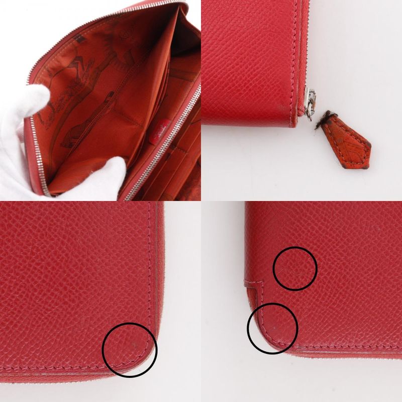 HERMES Azap Silk In Long Vo-epson Red N Women's Long Wallet