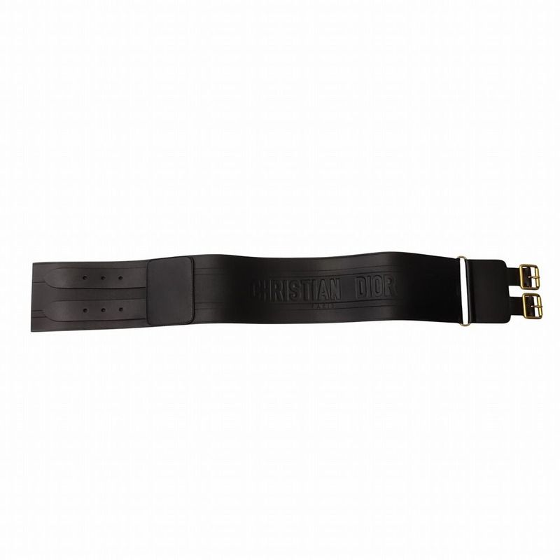 Christian DIOR Logo Belt Corset Leather Double Waist Gold Hardware Women's TNT