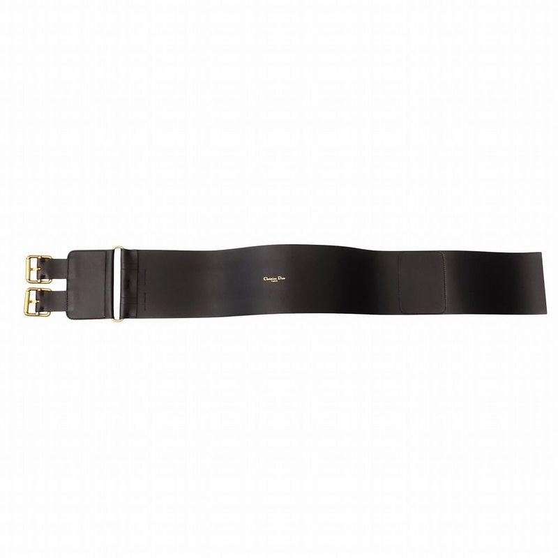 Christian DIOR Logo Belt Corset Leather Double Waist Gold Hardware Women's TNT