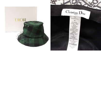 Christian DIOR Check Pattern Bucket Hat Bucket Veil Bob Hat Tulle Oblique Green