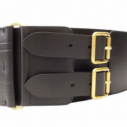 Christian DIOR Logo Belt Corset Leather Double Waist Gold Hardware Women's TNT