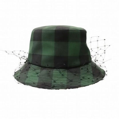 Christian DIOR Check Pattern Bucket Hat Bucket Veil Bob Hat Tulle Oblique Green