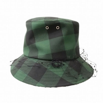 Christian DIOR Check Pattern Bucket Hat Bucket Veil Bob Hat Tulle Oblique Green