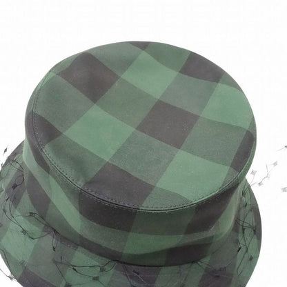 Christian DIOR Check Pattern Bucket Hat Bucket Veil Bob Hat Tulle Oblique Green