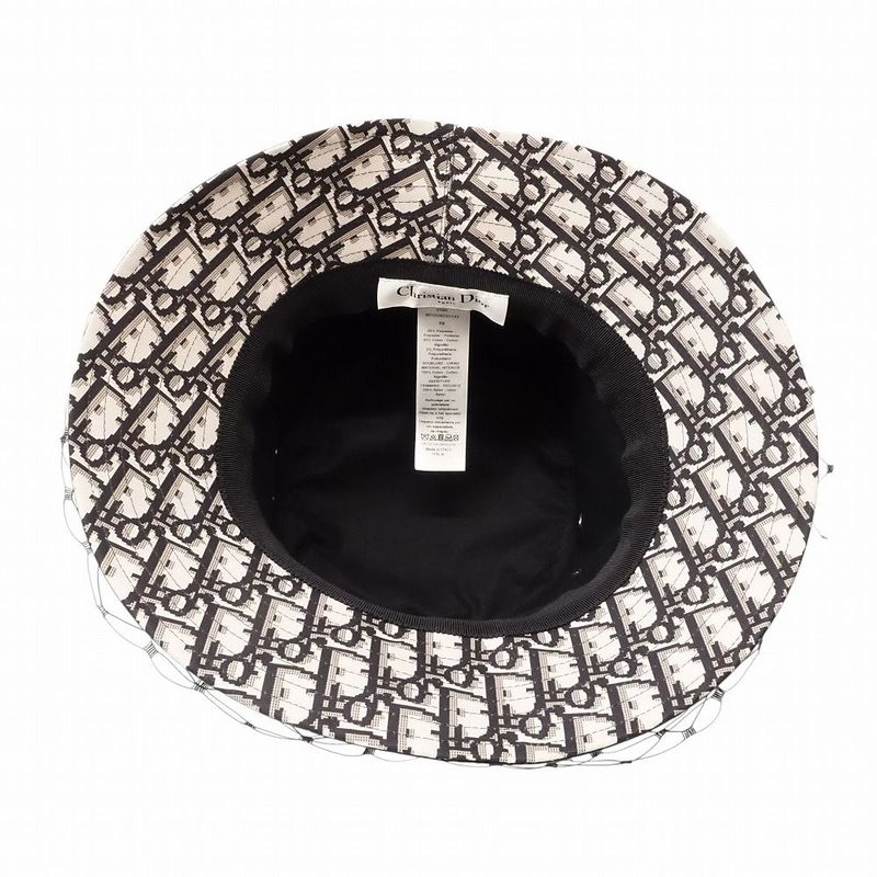 Christian DIOR Check Pattern Bucket Hat Bucket Veil Bob Hat Tulle Oblique Green
