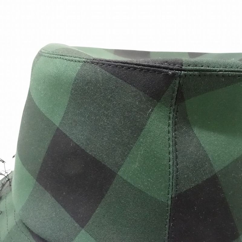 Christian DIOR Check Pattern Bucket Hat Bucket Veil Bob Hat Tulle Oblique Green