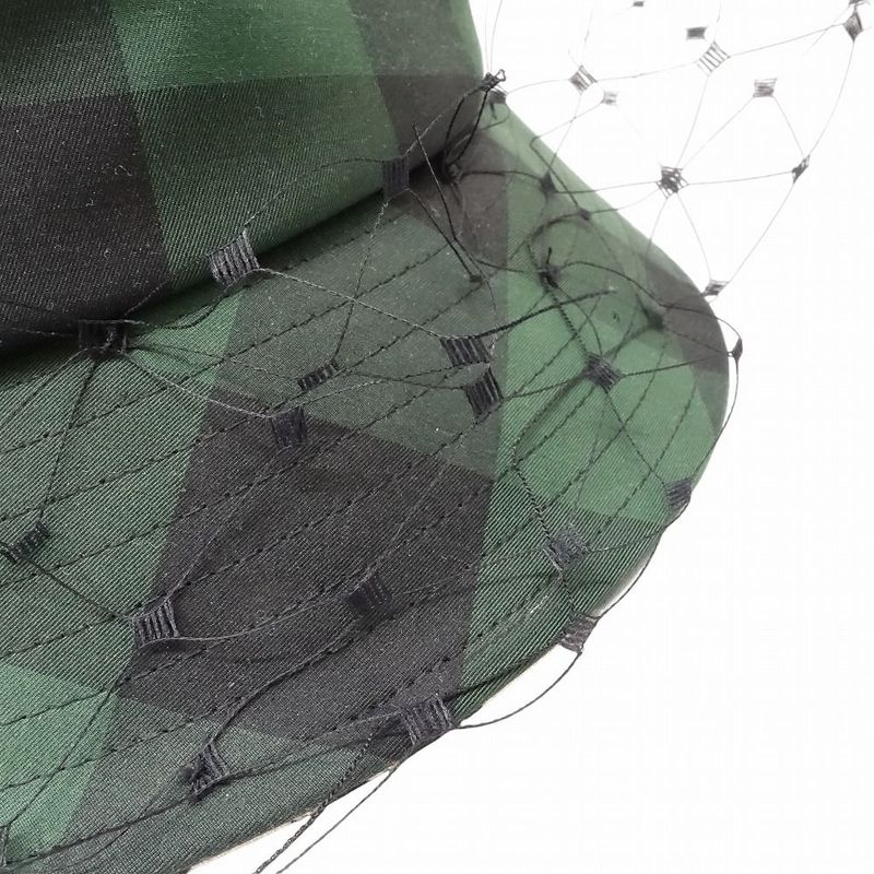 Christian DIOR Check Pattern Bucket Hat Bucket Veil Bob Hat Tulle Oblique Green