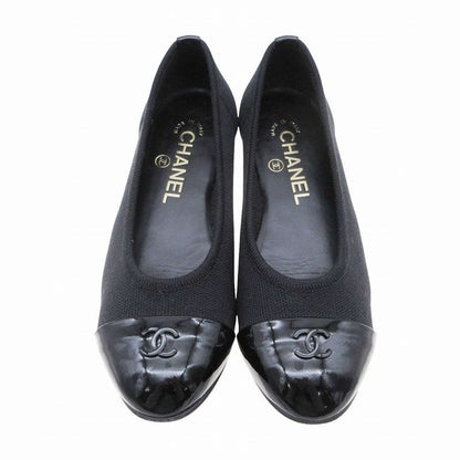 CHANEL Coco Mark Flat Shoes G33411 18P Black Size 34.5c 21.5cm (8.46in) Women's