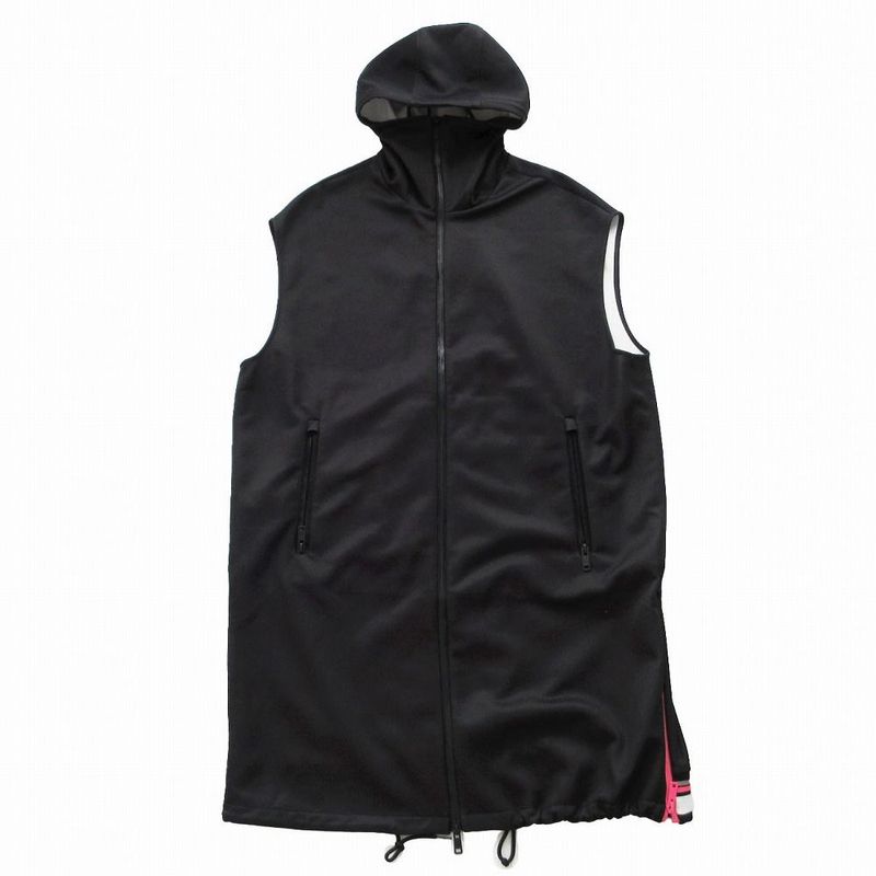 PRADA 19SS Neon Back Logo Sleeveless Long Parka Outerwear Black Size XS Men's