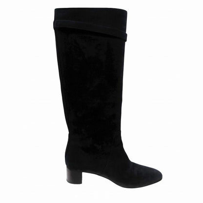 HERMES Long Boots Suede Carre Buckle Carriage Hardware Versailles Made In Italy