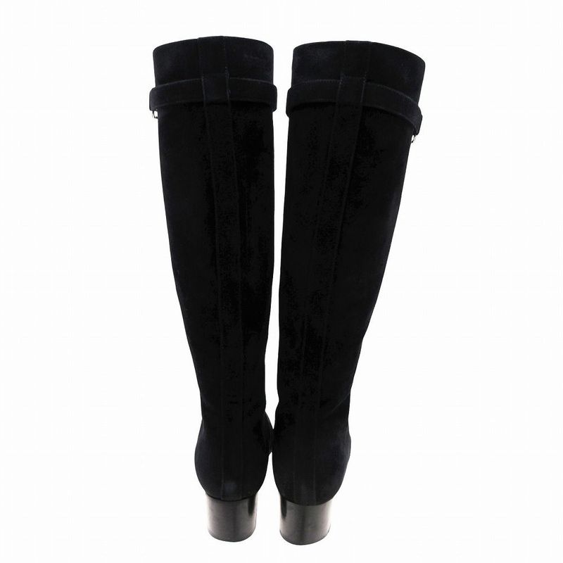 HERMES Long Boots Suede Carre Buckle Carriage Hardware Versailles Made In Italy