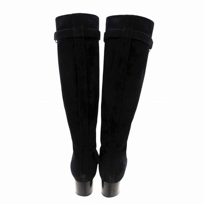 HERMES Long Boots Suede Carre Buckle Carriage Hardware Versailles Made In Italy