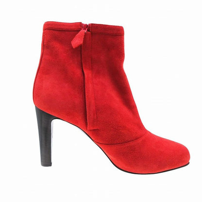 HERMES Short Boots Collier De Chien Suede Side Zip 37 23.5cm (9.25in) Red