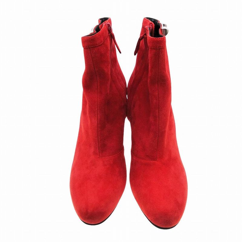HERMES Short Boots Collier De Chien Suede Side Zip 37 23.5cm (9.25in) Red