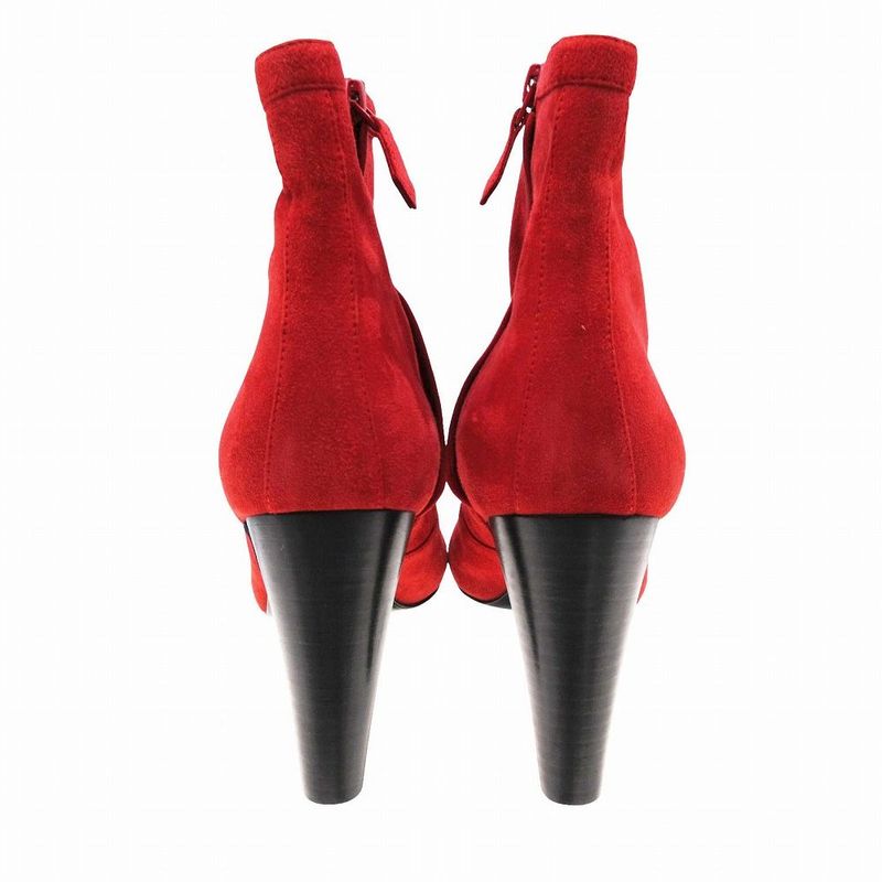 HERMES Short Boots Collier De Chien Suede Side Zip 37 23.5cm (9.25in) Red