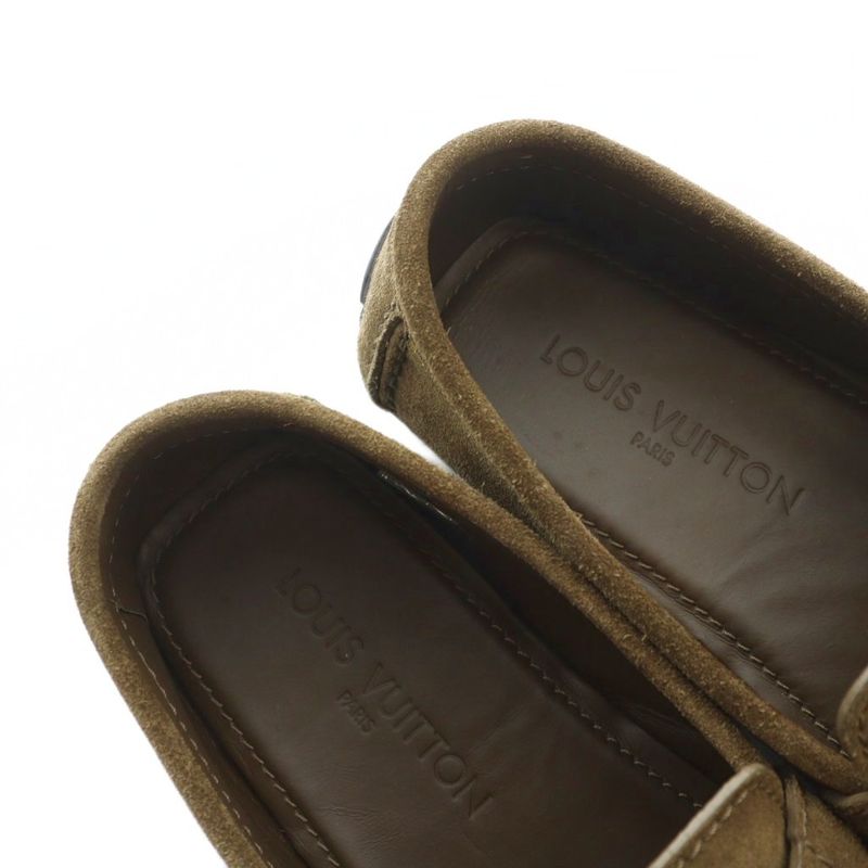 Louis Vuitton Monte Carlo Loafers Driving Shoes Square Toe Suede Logo 6.5