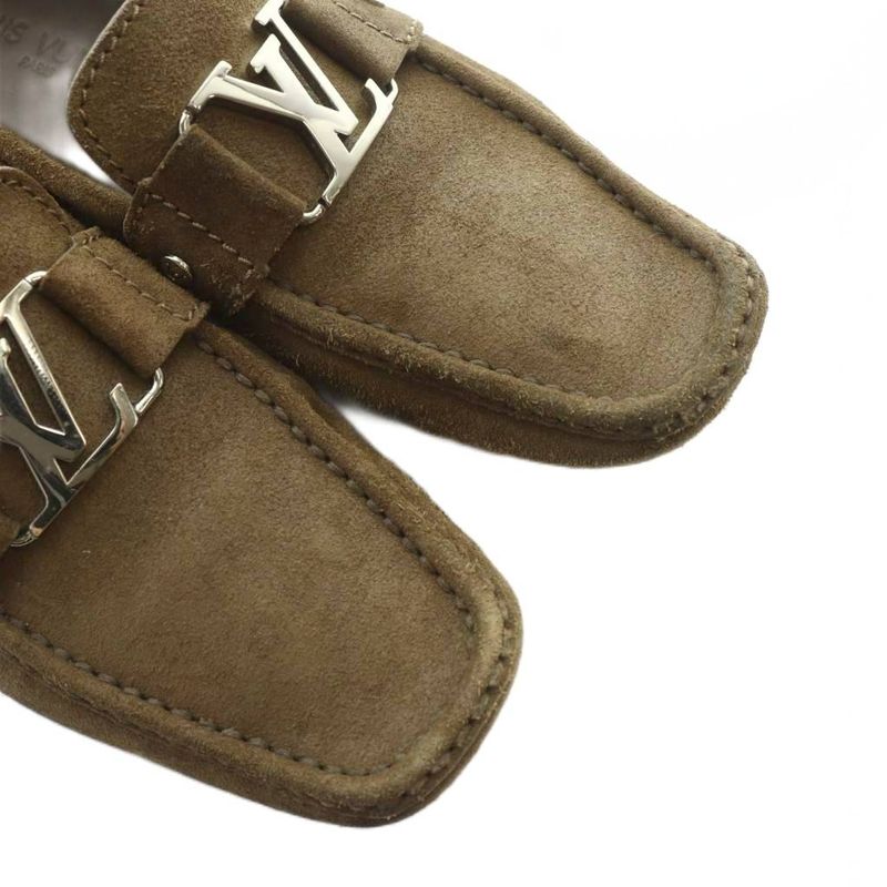 Louis Vuitton Monte Carlo Loafers Driving Shoes Square Toe Suede Logo 6.5