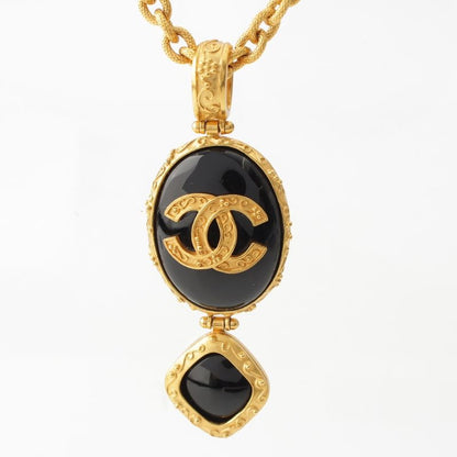 CHANEL 96A Blackstone Coco Mark Necklace Accessories - Gold Black