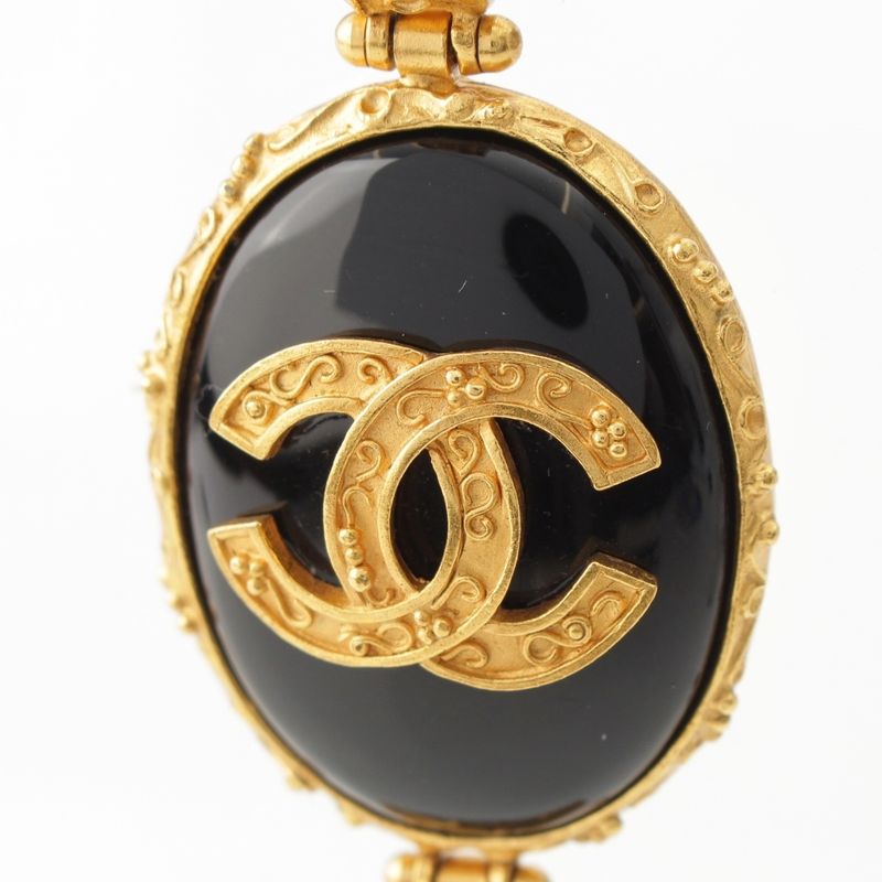 CHANEL 96A Blackstone Coco Mark Necklace Accessories - Gold Black