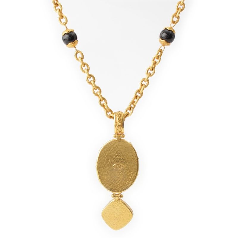 CHANEL 96A Blackstone Coco Mark Necklace Accessories - Gold Black