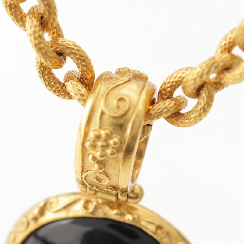 CHANEL 96A Blackstone Coco Mark Necklace Accessories - Gold Black