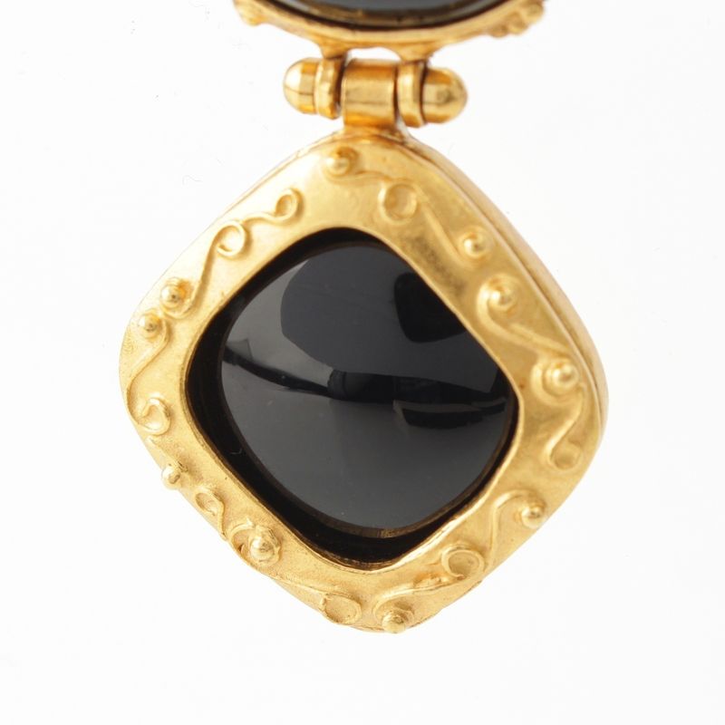 CHANEL 96A Blackstone Coco Mark Necklace Accessories - Gold Black