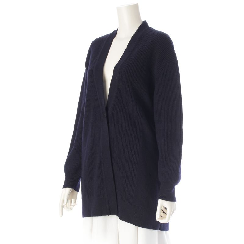 HERMES 24 Years Cashmere Logo Button Ribbed Cardigan Tops 4e2702d1 Navy - 36