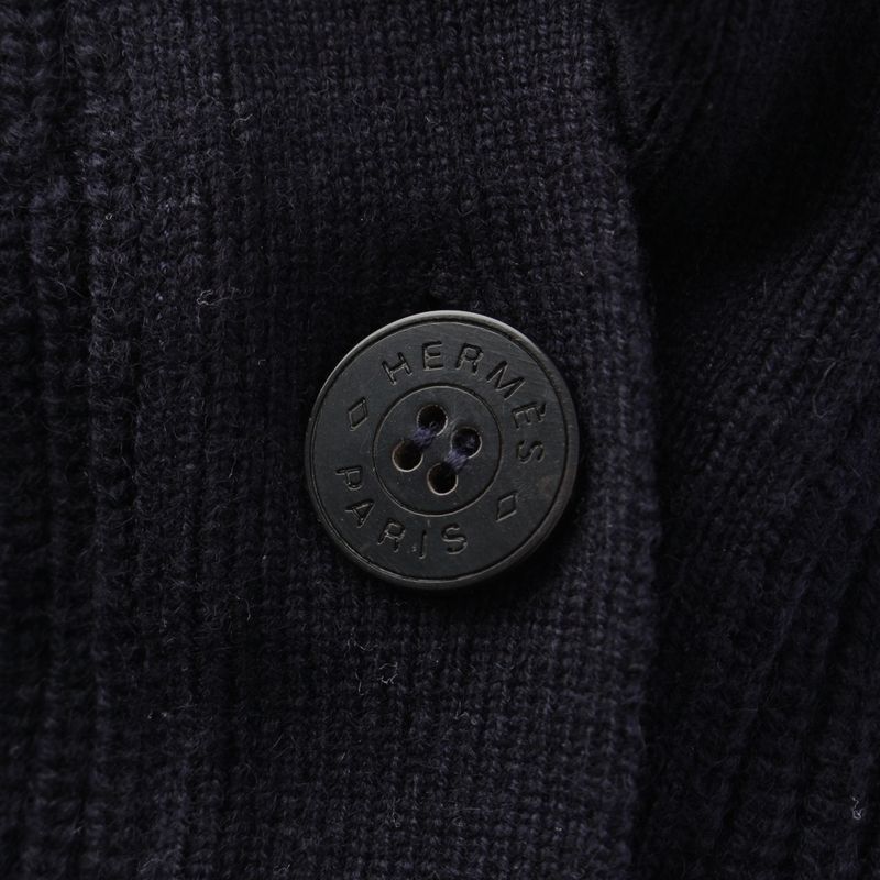 HERMES 24 Years Cashmere Logo Button Ribbed Cardigan Tops 4e2702d1 Navy - 36
