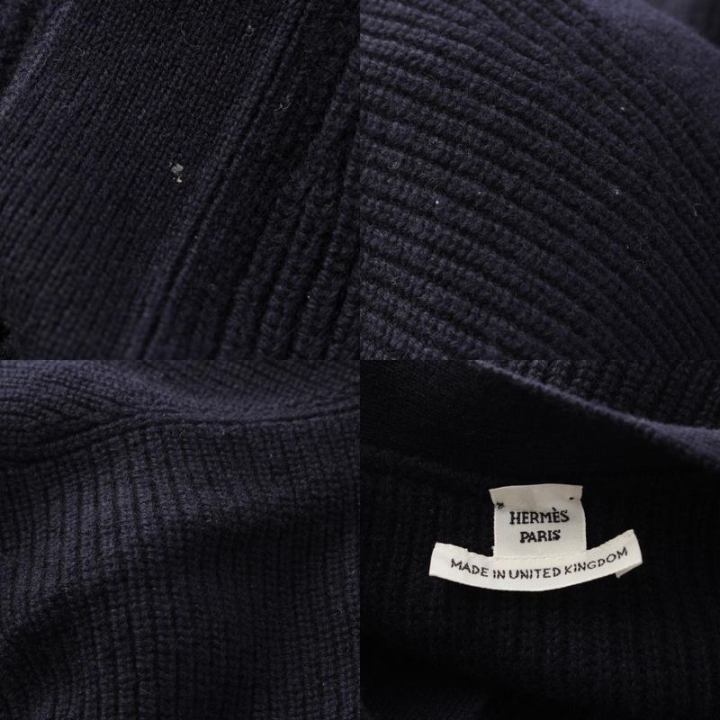 HERMES 24 Years Cashmere Logo Button Ribbed Cardigan Tops 4e2702d1 Navy - 36