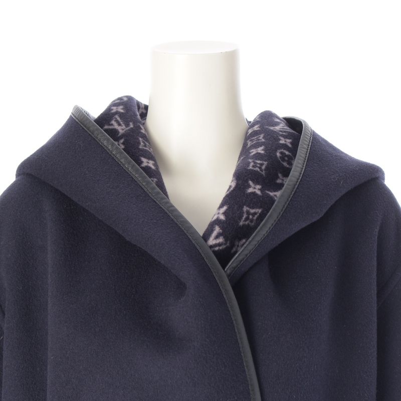Louis Vuitton Wool X Silk Monogram Wrap Footed Coat Outerwear - Ffc022qwe Navy