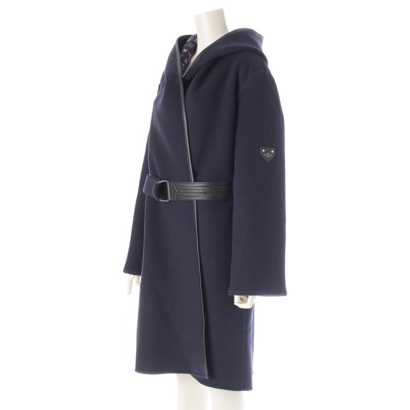 Louis Vuitton Wool X Silk Monogram Wrap Footed Coat Outerwear - Ffc022qwe Navy
