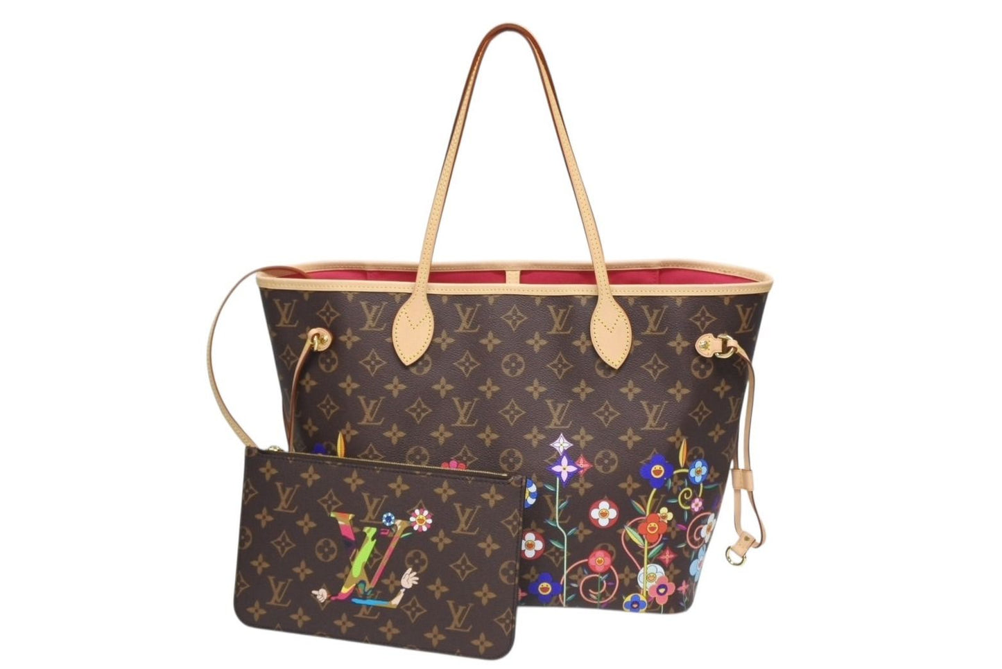 Louis Vuitton Monogram LV TM Neverfull MM Tote Bag Takashi Murakami Brown Gold