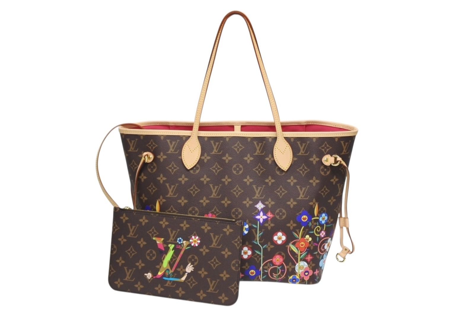 Louis Vuitton Monogram LV TM Neverfull MM Tote Bag Takashi Murakami Brown Gold