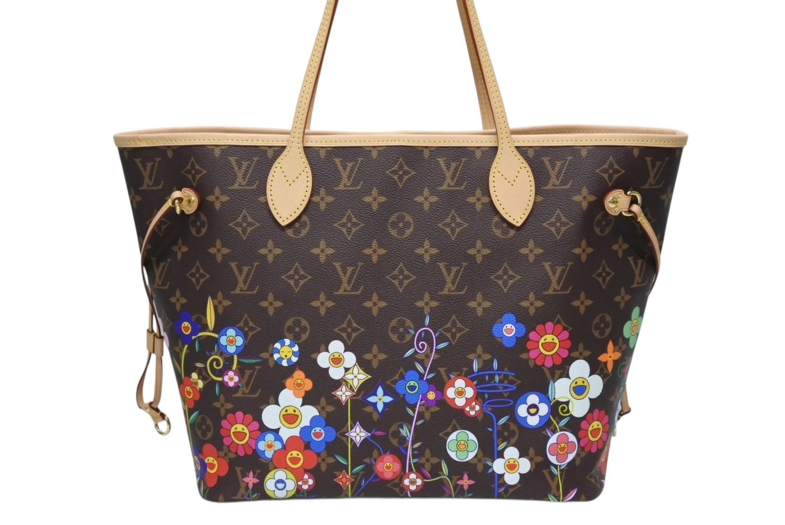 Louis Vuitton Monogram LV TM Neverfull MM Tote Bag Takashi Murakami Brown Gold — view 2
