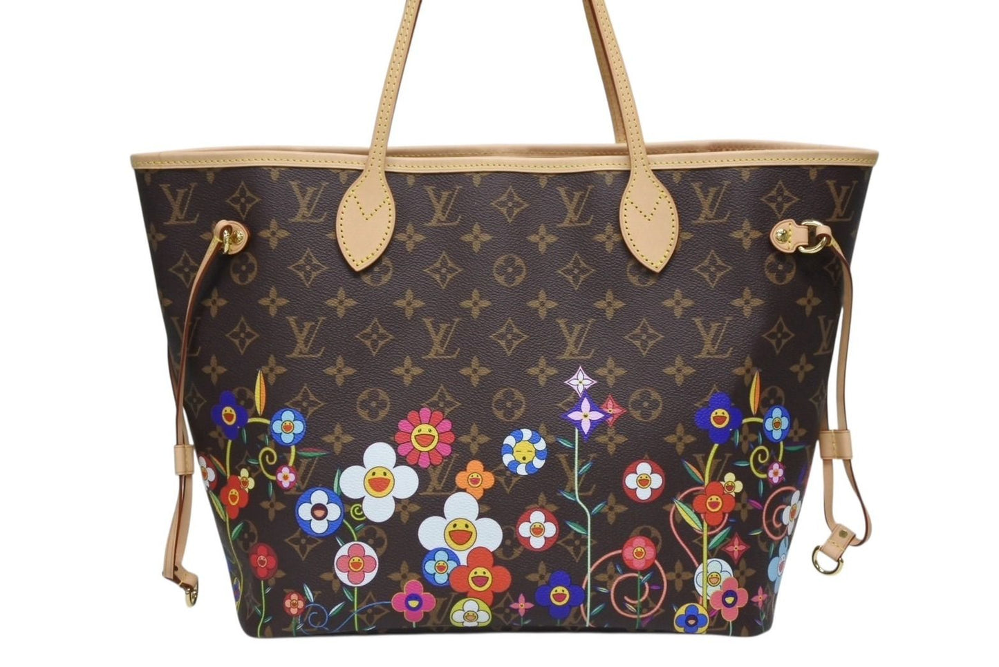 Louis Vuitton Monogram LV TM Neverfull MM Tote Bag Takashi Murakami Brown Gold — view 3