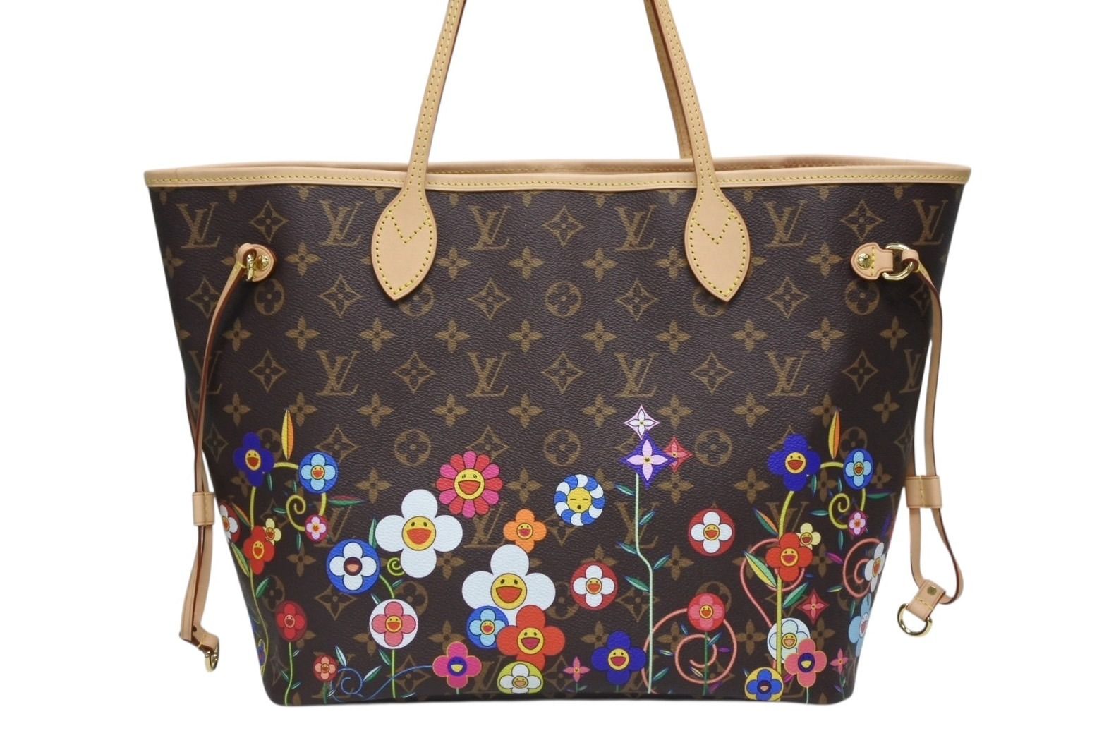 Louis Vuitton Monogram LV TM Neverfull MM Tote Bag Takashi Murakami Brown Gold — view 3