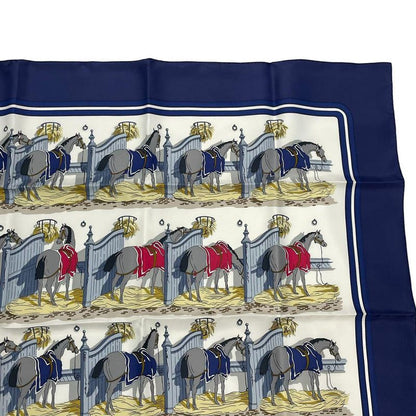 HERMES Silk Scarf Carre 90 Ecuries Stable Navy - Box Included