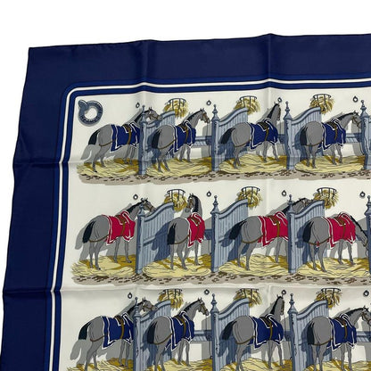 HERMES Silk Scarf Carre 90 Ecuries Stable Navy - Box Included