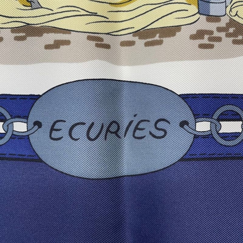 HERMES Silk Scarf Carre 90 Ecuries Stable Navy - Box Included