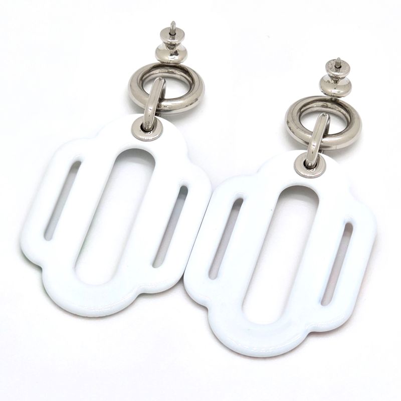 HERMES Attrage Earrings Both Ears Enamel White Multicolor - Height 6cm (2.36in)