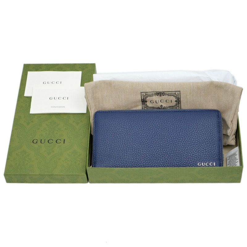 GUCCI Logo Zip Around Wallet 771154 Blue - Blue Navy - Silver