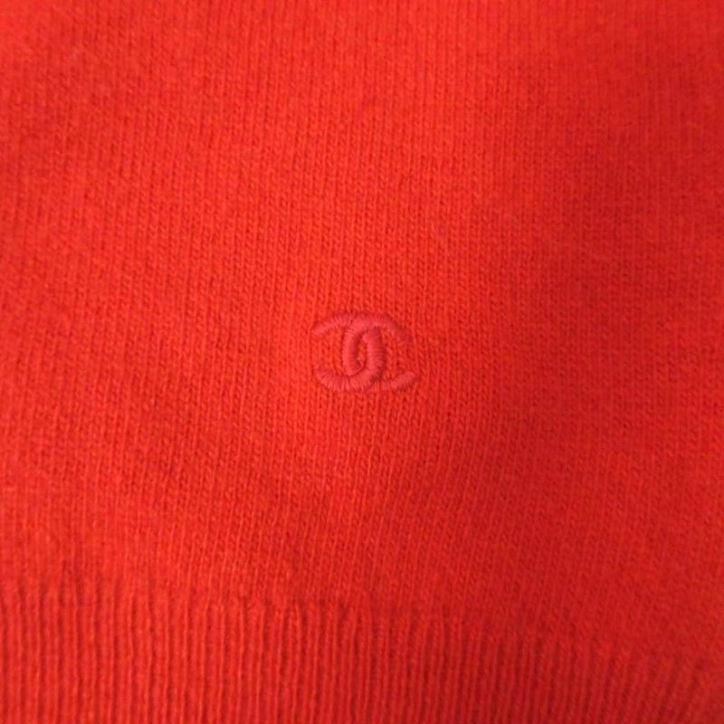 CHANEL Vintage Pure Cashmere Knit Polo Coco Mark Embroidery Sweater Long Sleeve