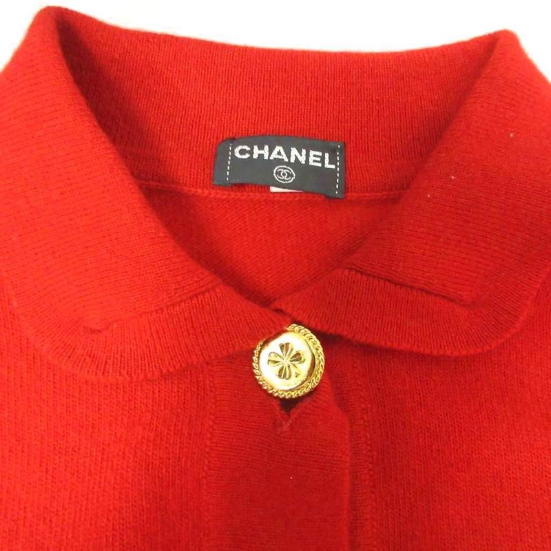 CHANEL Vintage Pure Cashmere Knit Polo Coco Mark Embroidery Sweater Long Sleeve