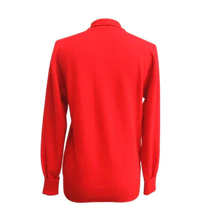 CHANEL Vintage Pure Cashmere Knit Polo Coco Mark Embroidery Sweater Long Sleeve